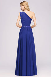 Modest One-shoulder Royal Blue Affordable Bridesmaid Dresses with Beadings